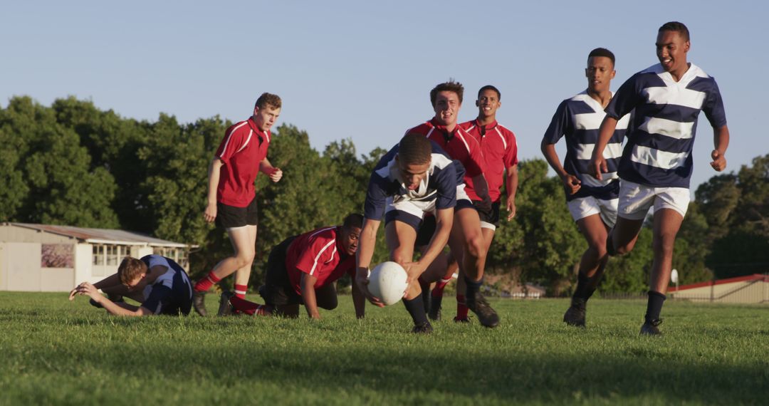 Competitive Youth Rugby Players in Action on Field - Free Images, Stock Photos and Pictures on Pikwizard.com