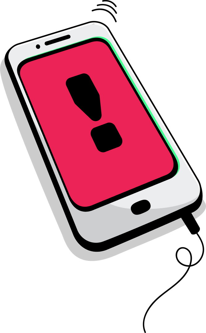 Flat Smartphone with Alert Exclamation on Transparent Background
