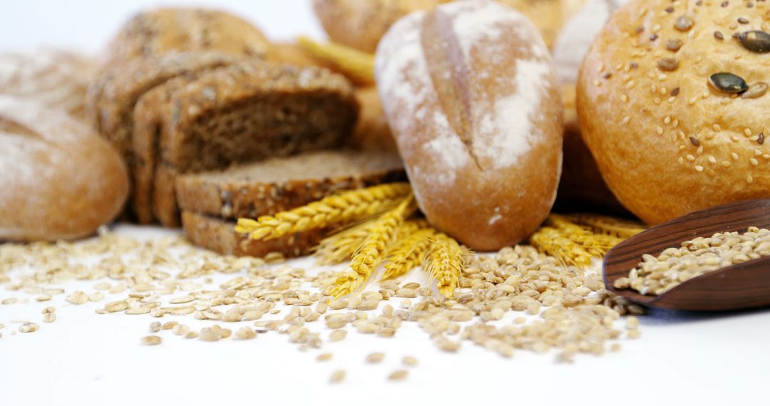 Assorted Fresh Breads and Grains on White Background - Free Images, Stock Photos and Pictures on Pikwizard.com