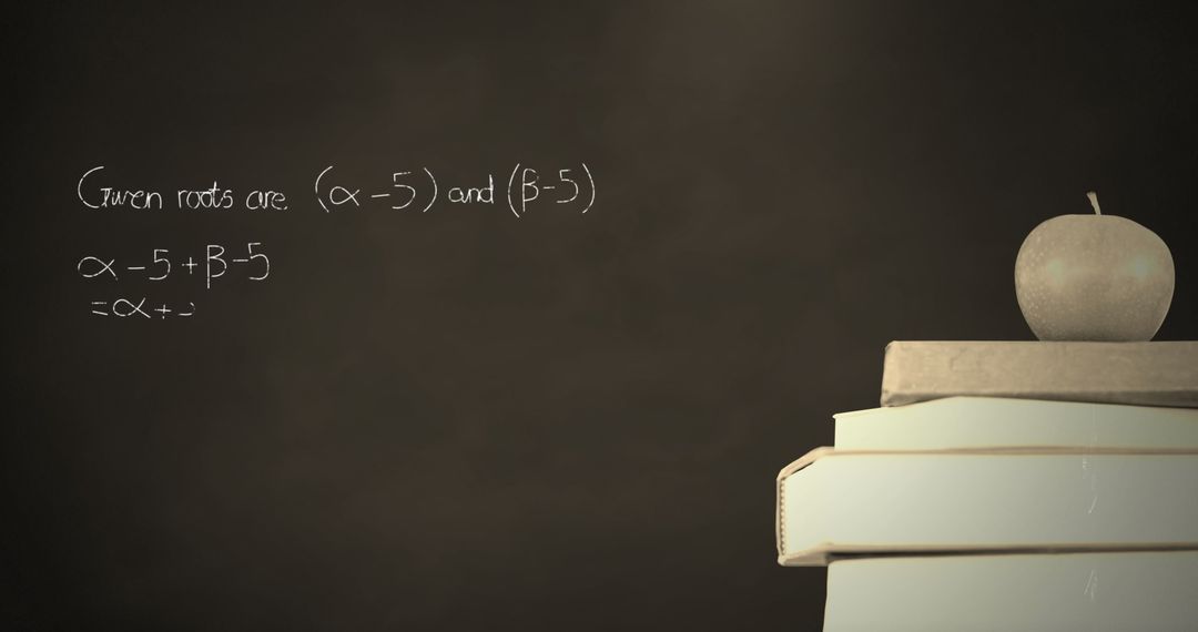 Digital Illustration of Apple on Books with Floating Math Equations