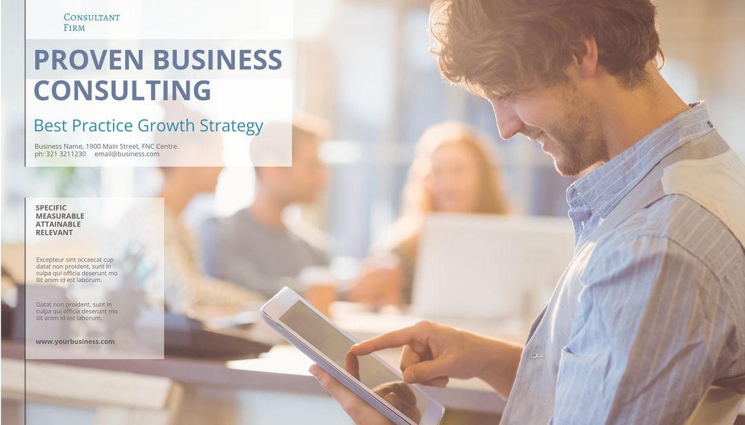 Businessman Using Tablet for Growth Strategies in Business Consulting