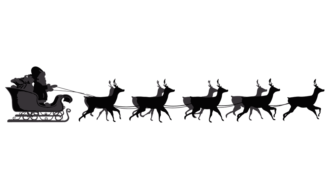 Santa on Sleigh with Reindeer Silhouette Transparent