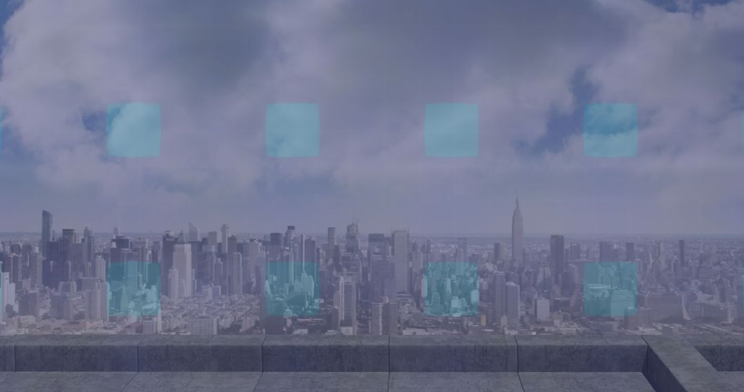 Digital Financial Interface Overlaying Modern Cityscape