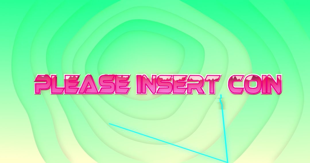 Retro Arcade Style 'Please Insert Coin' Text on Green Digital Background