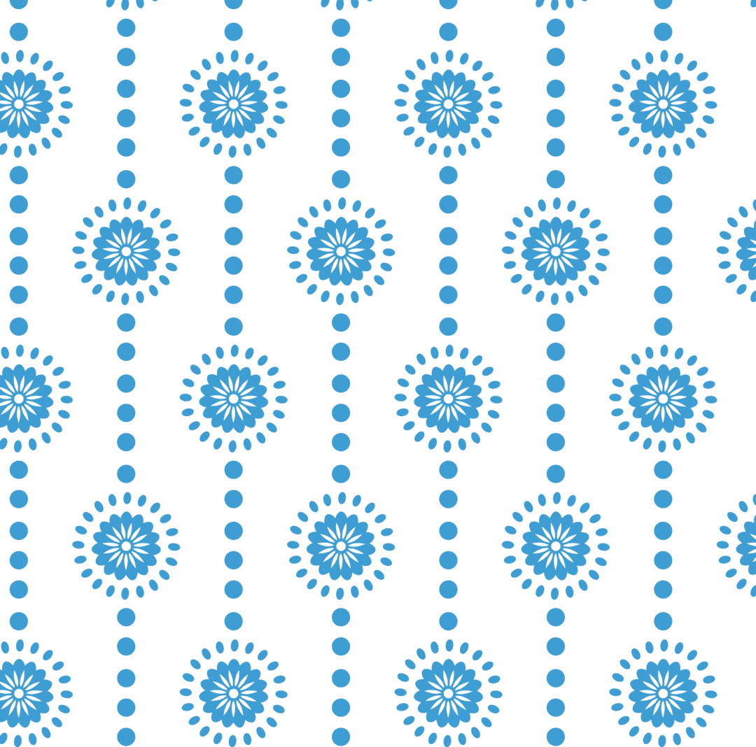 Transparent Blue Floral Pattern with Repeating Circles
