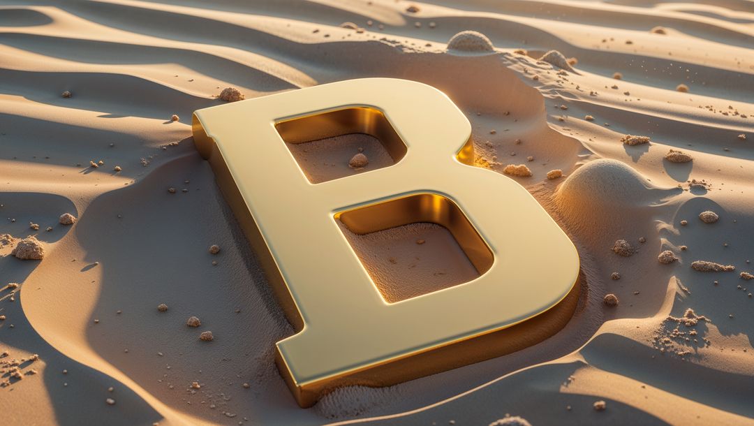Golden Letter B on Rippled Sand Showing Luxury Minimalism