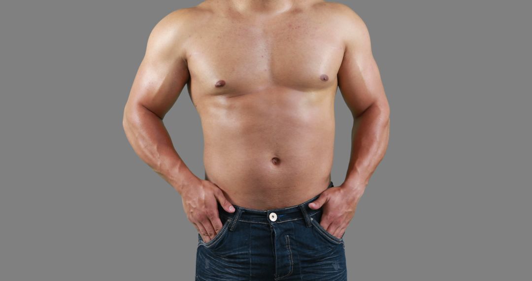 A shirtless Caucasian man showcases his fit physique, with copy space - Free Images, Stock Photos and Pictures on Pikwizard.com