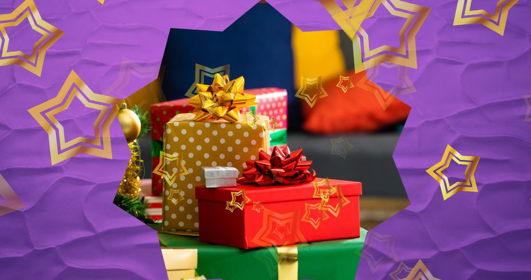 Colorful Christmas Presents with Star Accents