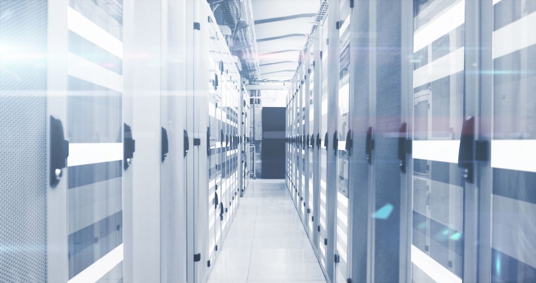 Modern Data Center with Server Racks in Perspective View