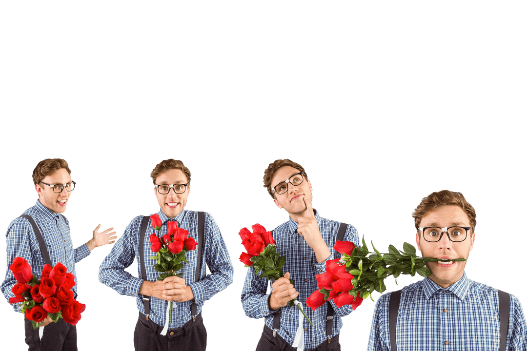 Quirky Man With Roses on Transparent Background
