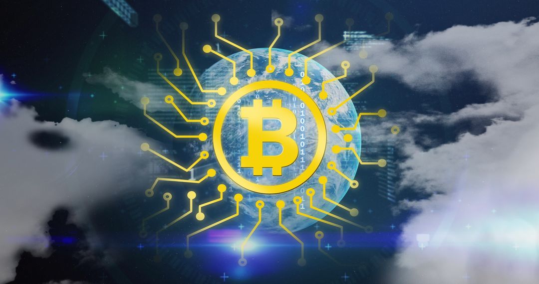 Bitcoin Symbol Over Globe Amid Digital Connections