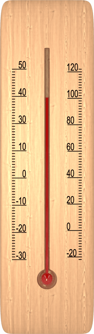 Transparent Wooden Thermometer Displaying Celsius and Fahrenheit Scales