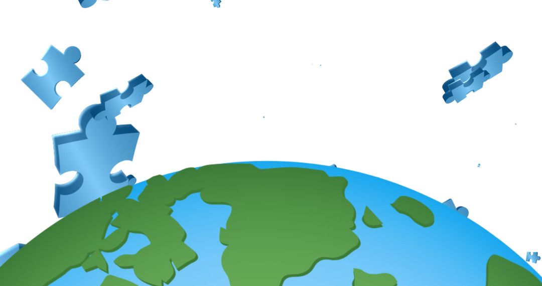 Falling Puzzle Pieces Over Global Map