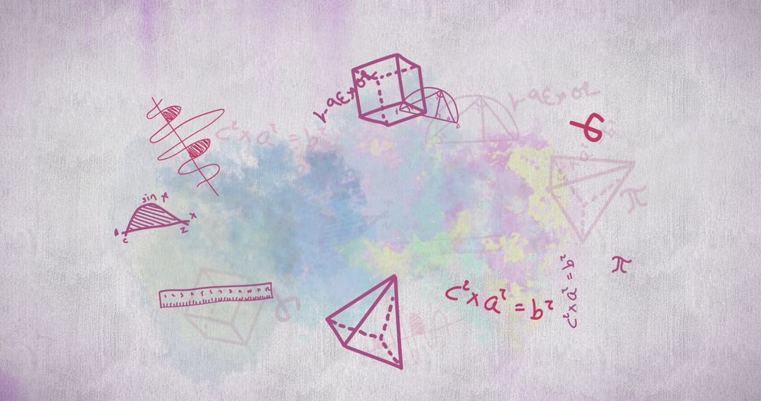 Colorful Abstract Math Equations and Geometric Shapes Background