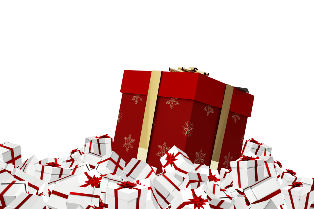 Christmas Gifts on Transparent Background with Snowflake Designs