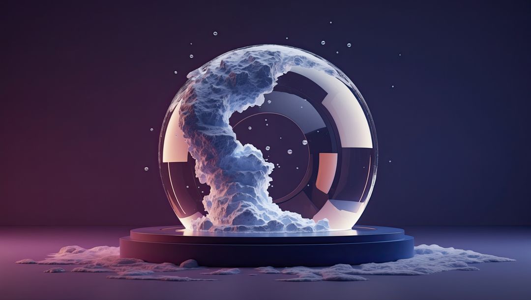 Futuristic Sphere with Swirling Foam Column on Platform