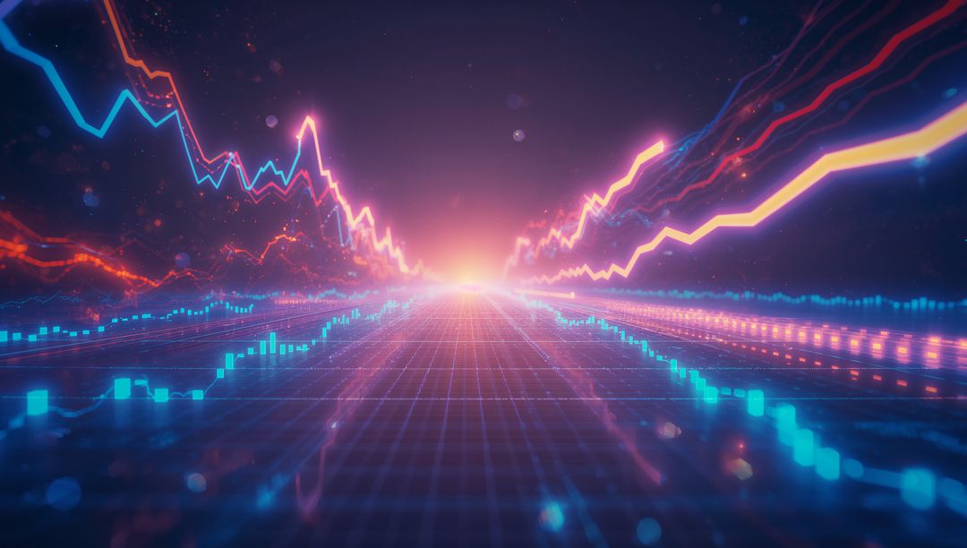 Cybernetic Data Visualization with Neon Lines and Grid Floor