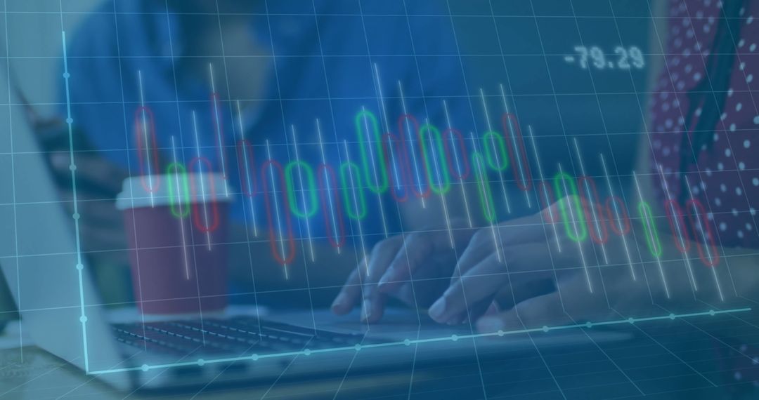 Diverse Colleagues Analyzing Financial Data with Dynamic Graph Display