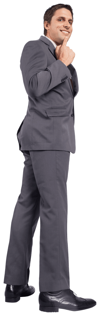 Transparent Businessman in Gray Suit Thinking Confidently