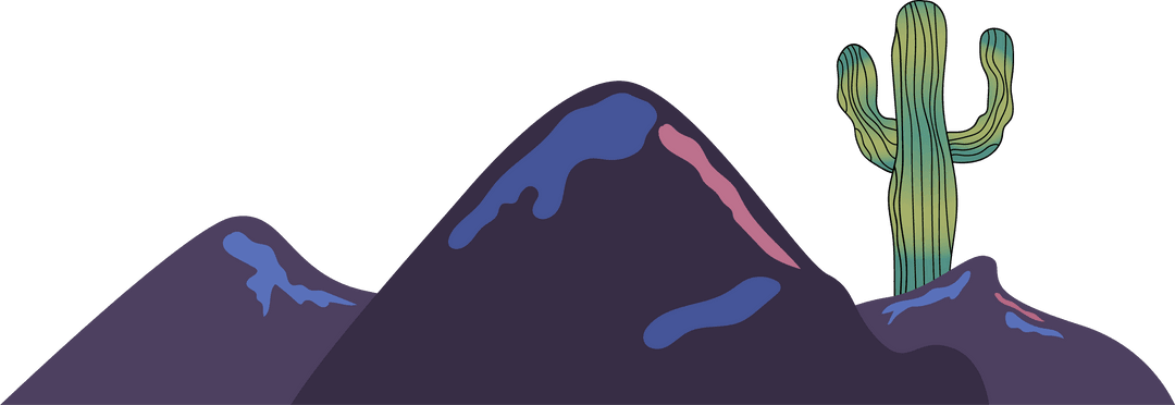 Purple Hills and Green Cactus with Transparent Background Illustration