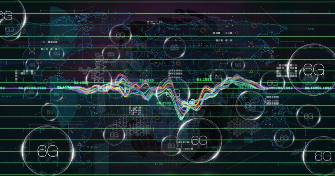 6G Technology Concept with Futuristic Wave Graphs and Global Map