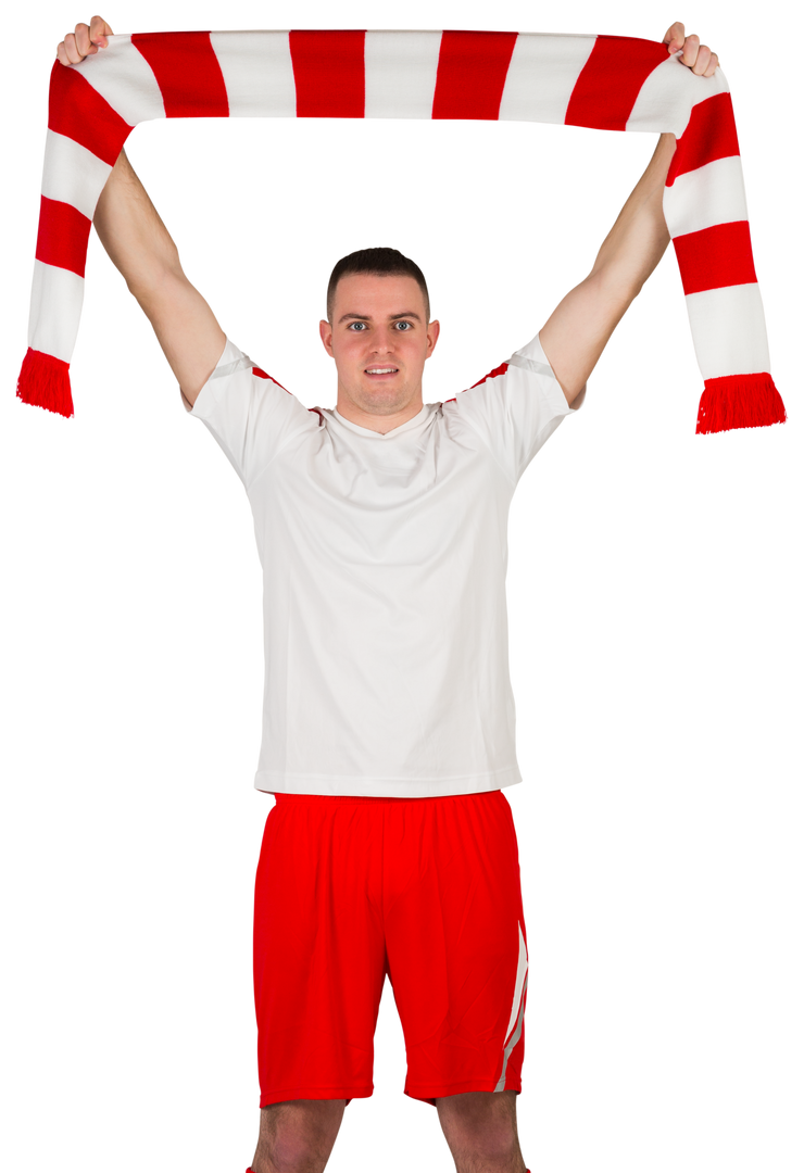 Football Player Holding Red and White Striped Scarf Transparent - Download Free Stock Images Pikwizard.com