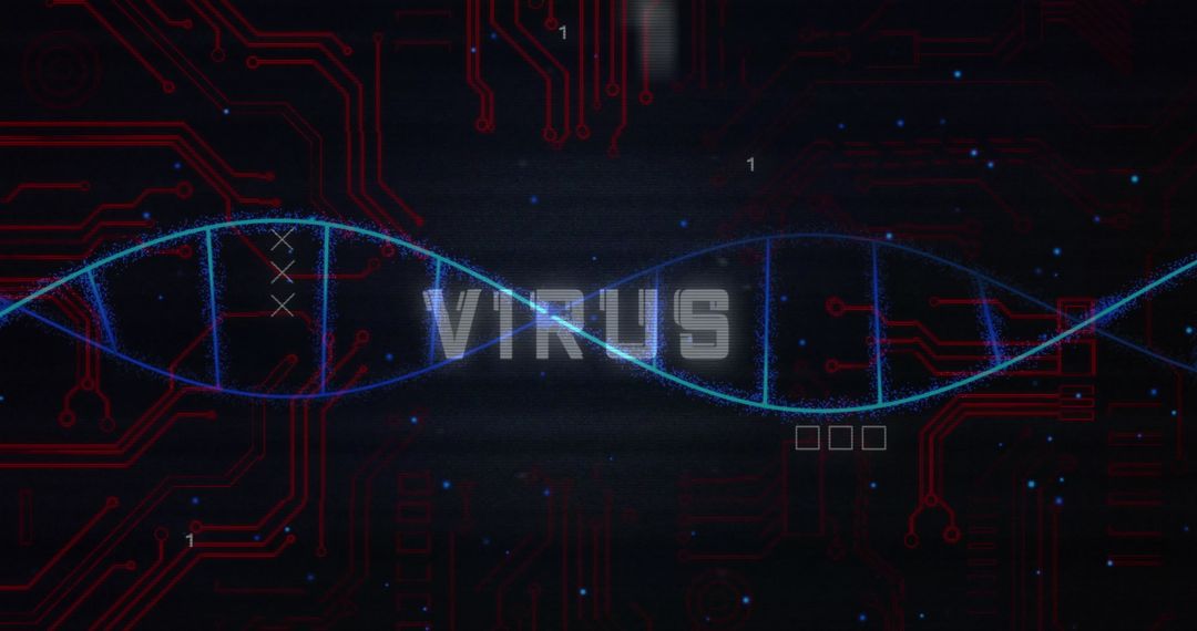 Digital Virus Concept with DNA Strand and Circuit Background