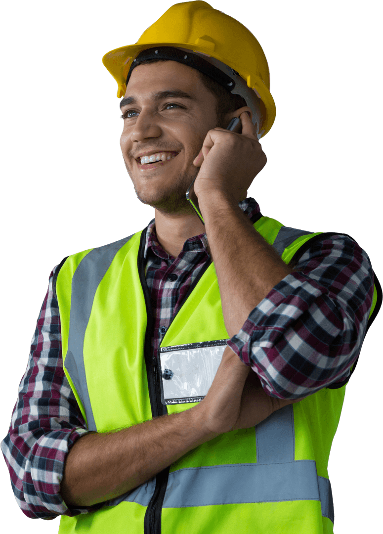 Happy Architect Talking on Smartphone with Transparent Background