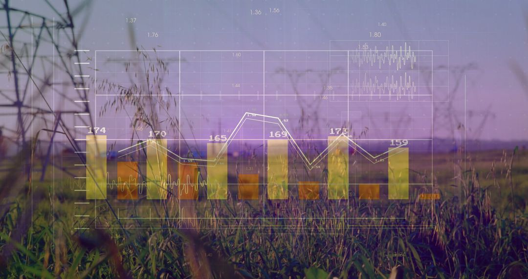 Futuristic Chart Overlay on Energy Field at Dusk
