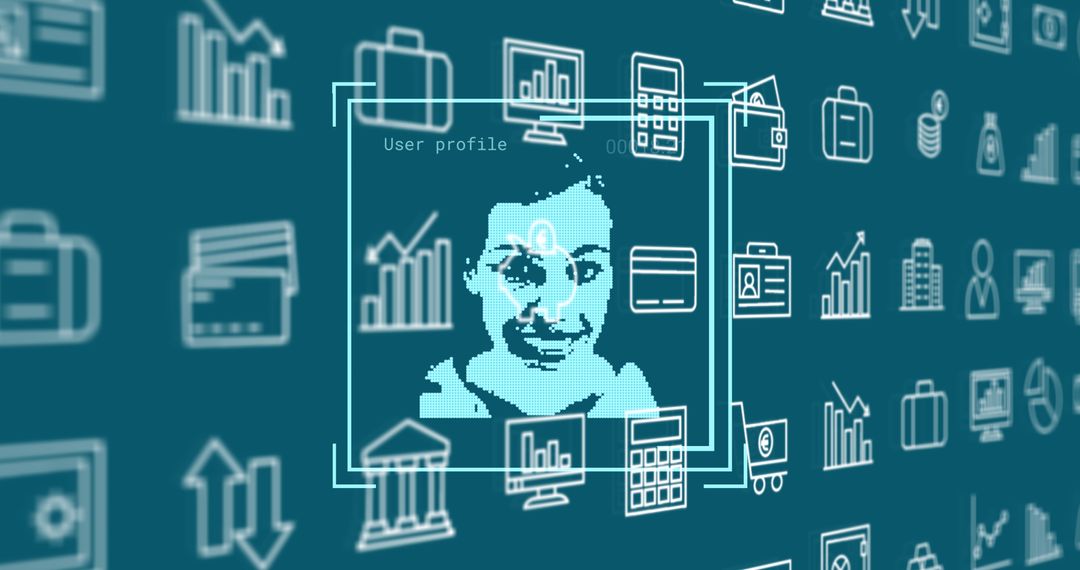 Digital User Profile Diagram with Data Icons
