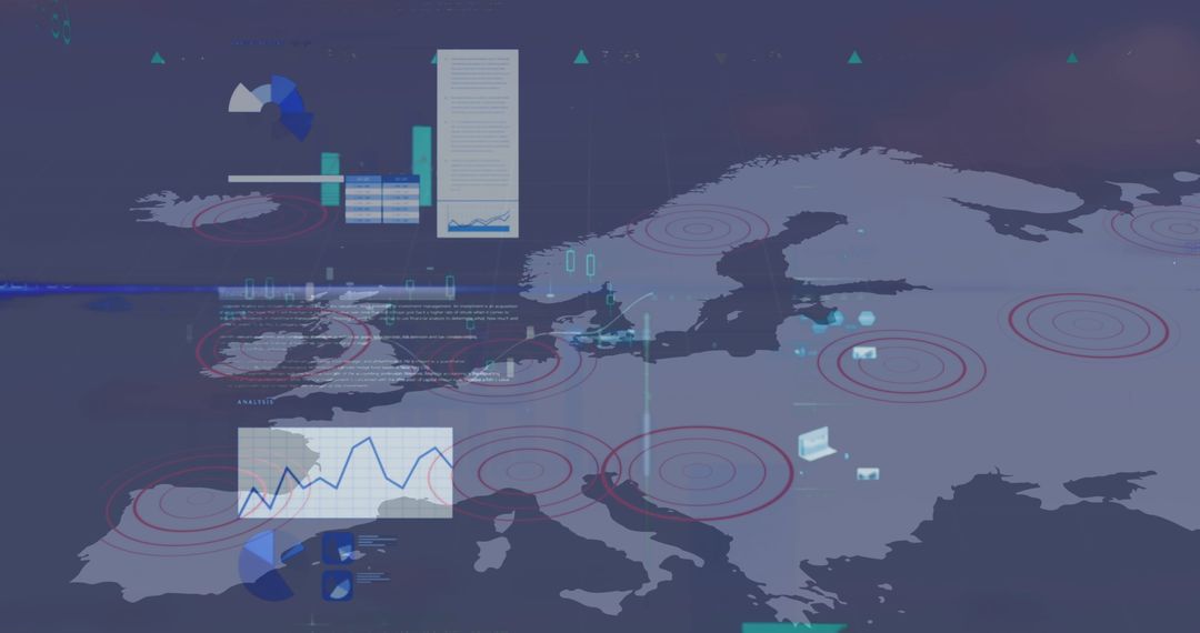Futuristic Data Presentation Over European Map for Global Business Analysis