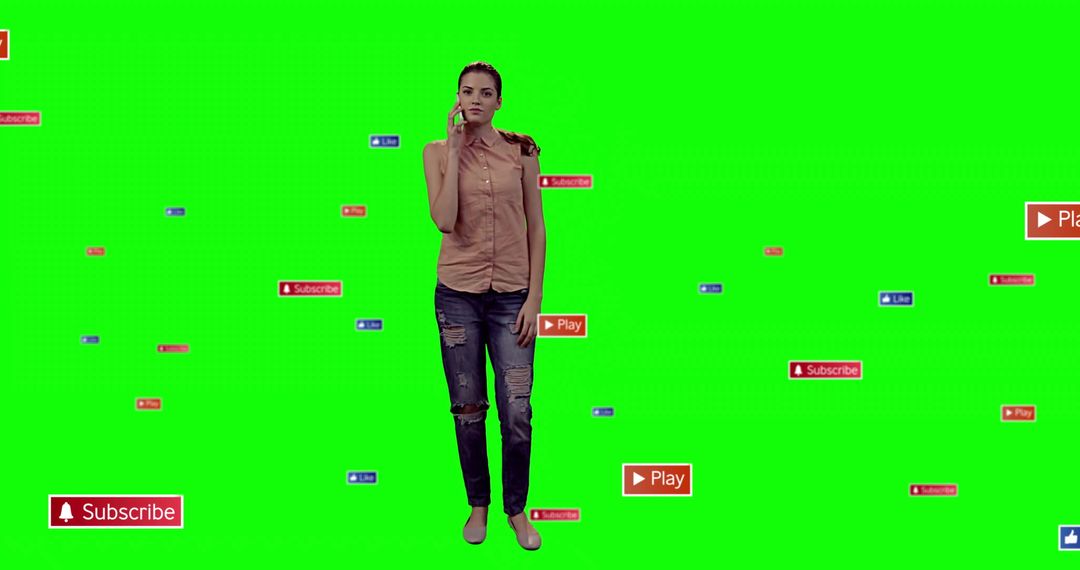Digital Communication Concept on Green Screen with Floating Icons