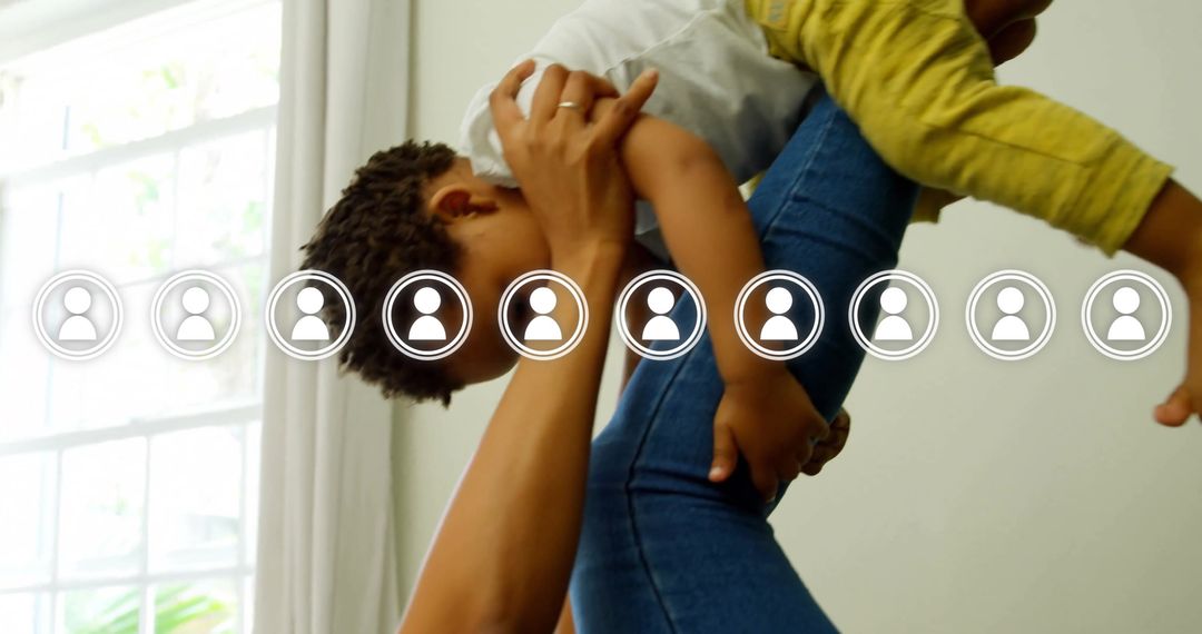 Mother and Child Happy Bonding with Digital Social Network Concept