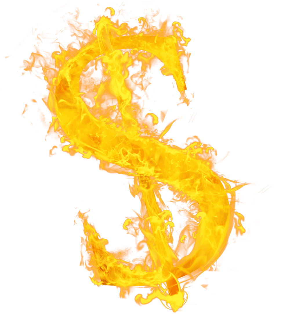 Fiery Dollar Symbol on Transparent Background for Financial Concepts