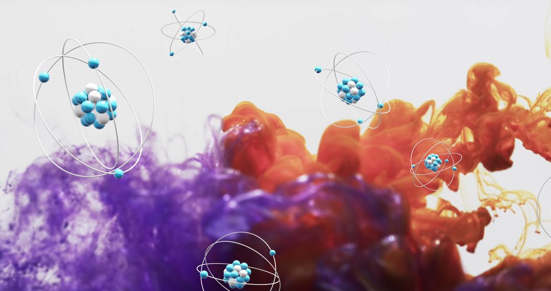 Molecular Structures Floating Above Colorful Liquids in Abstract Design