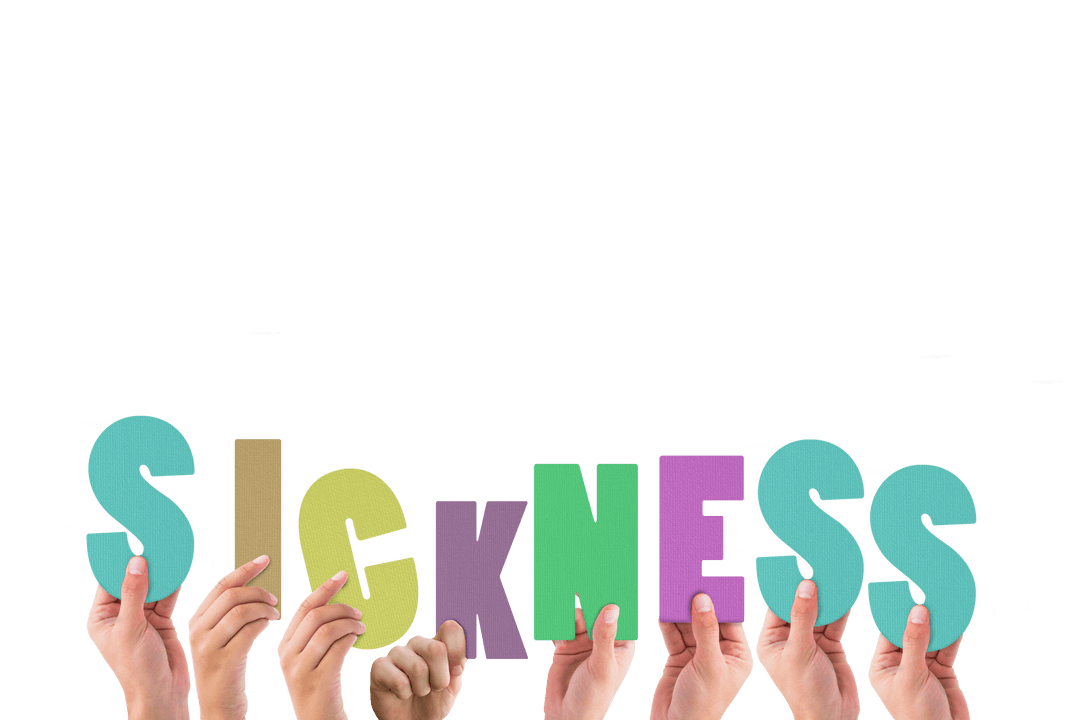 Hands Holding Sickness Letters on Transparent Background