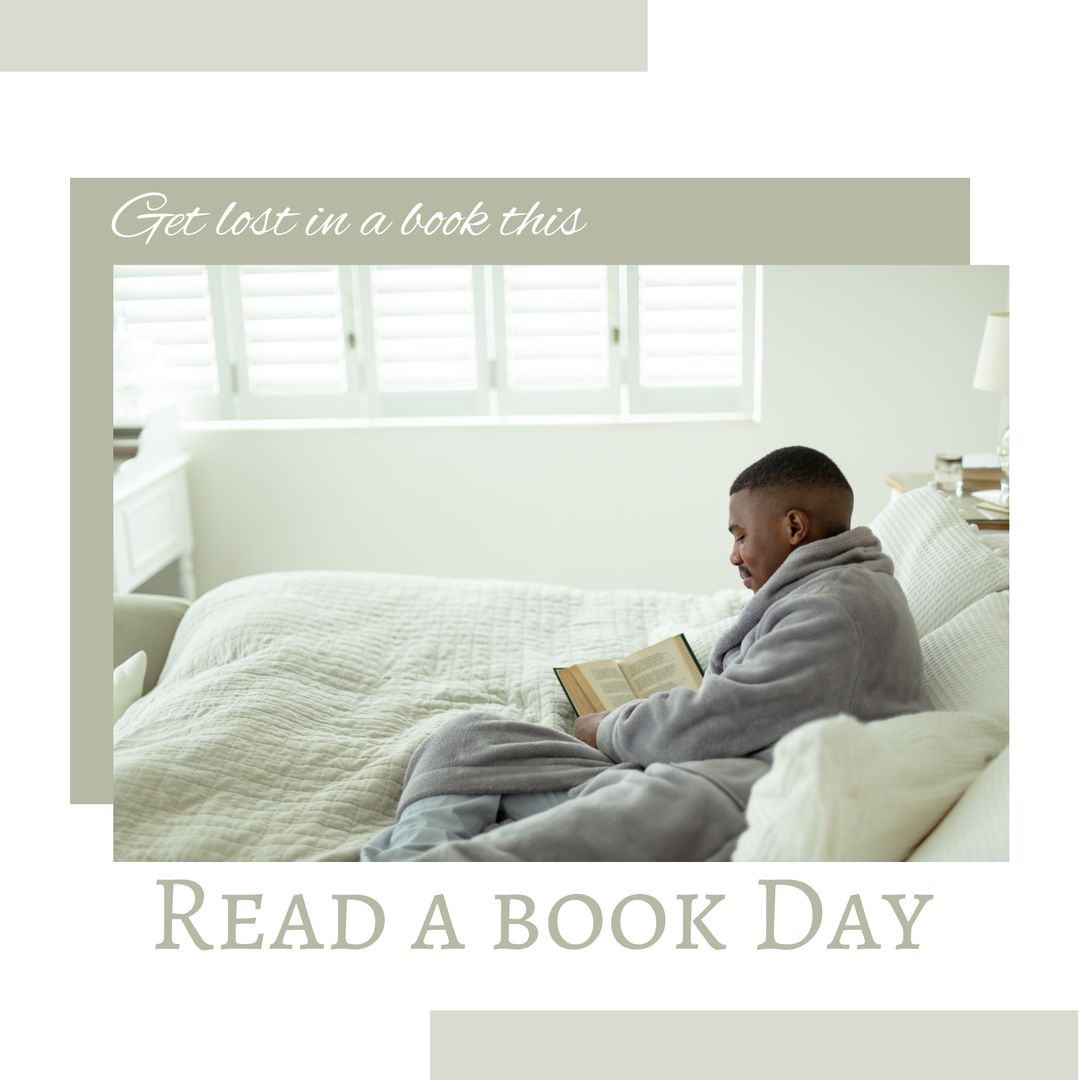 Young Man Reading Book in Cozy Bedroom Setting