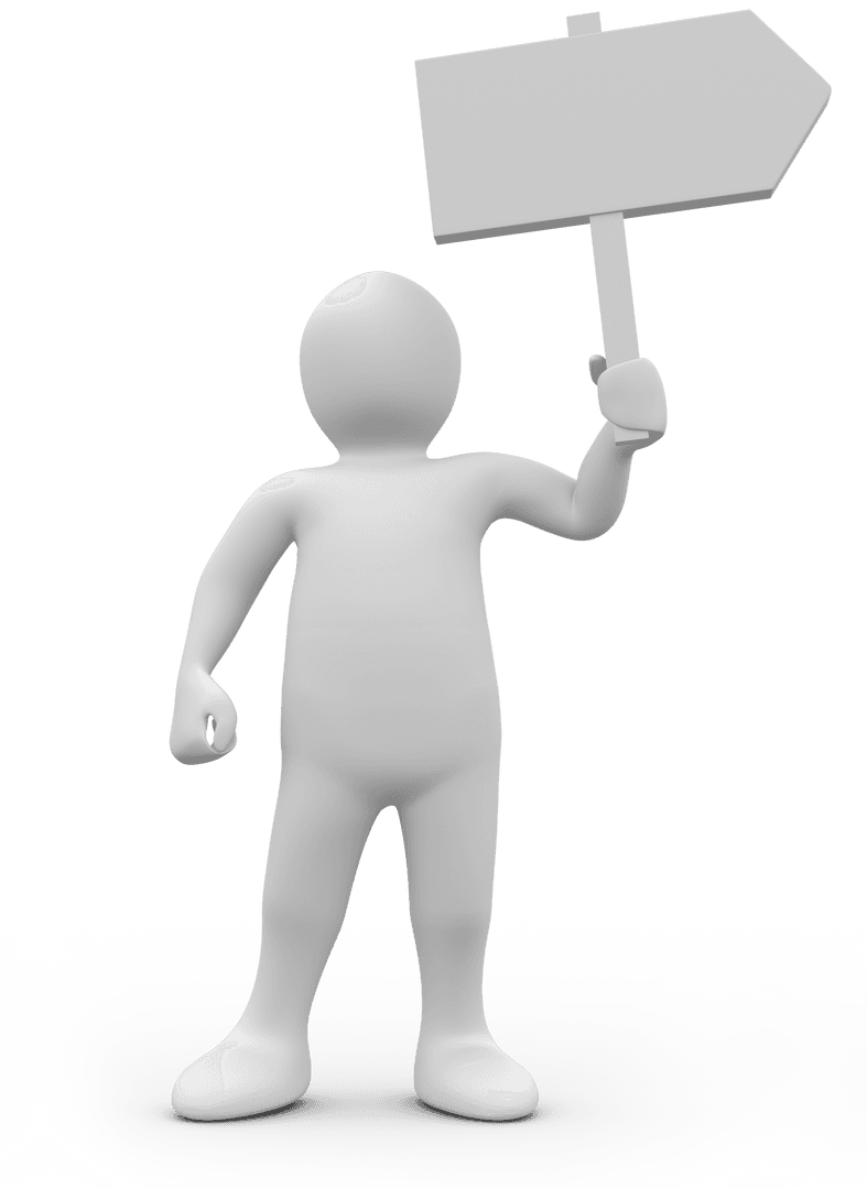 3D Illustration Blank Figure Holding Empty Arrow Sign Transparent Background