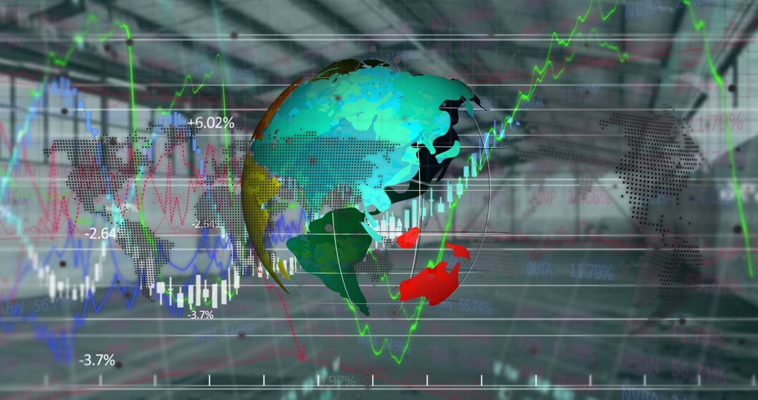 Globe and Financial Data Overlay in Warehouse Setting