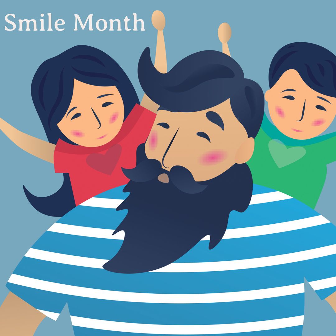 Father and Children Promoting Smile Month Awareness