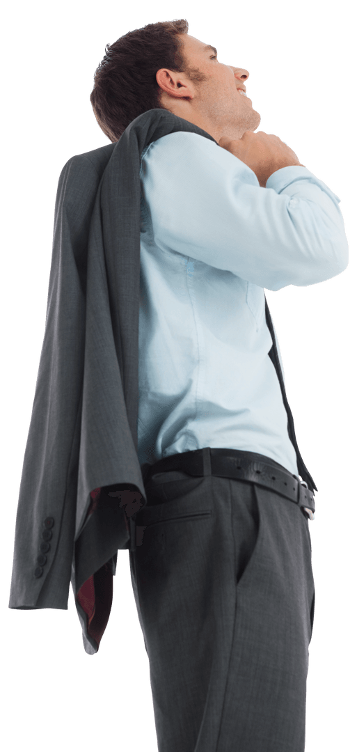 Smiling Businessman Holding Jacket on One Shoulder Transparent Background