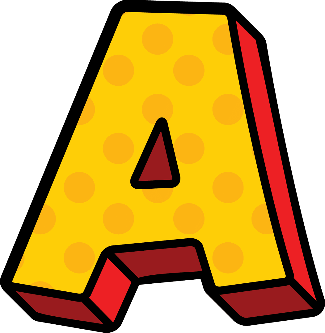 Colorful Cartoon Letter A on Transparent Background