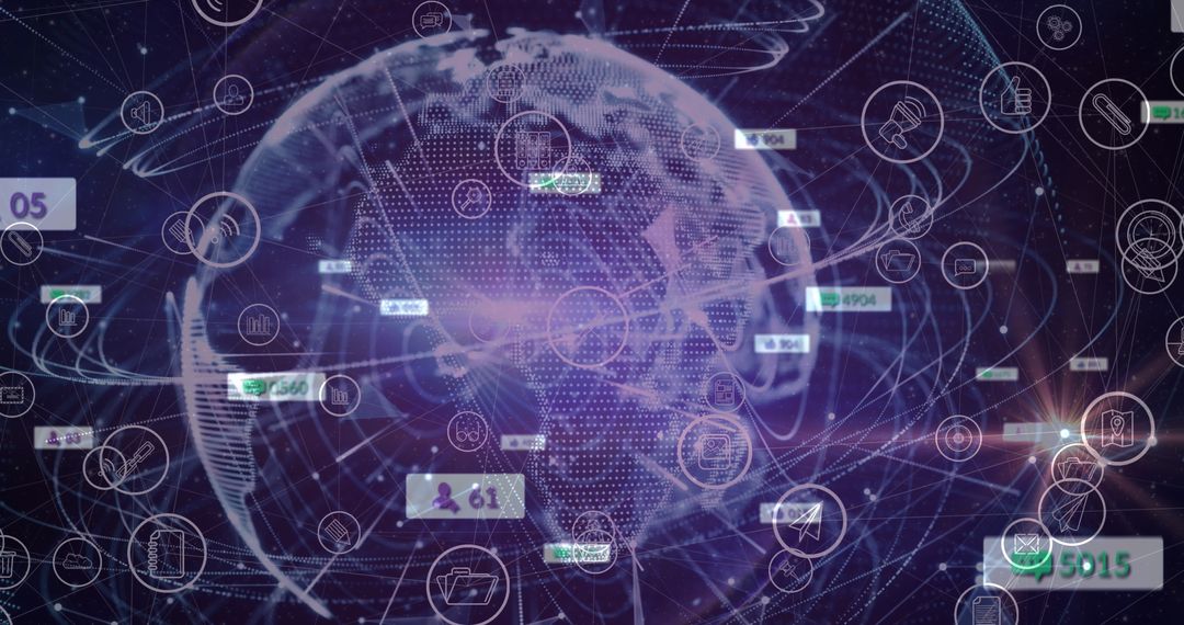 Digital Globe with Technology Icons and Social Media Reactions