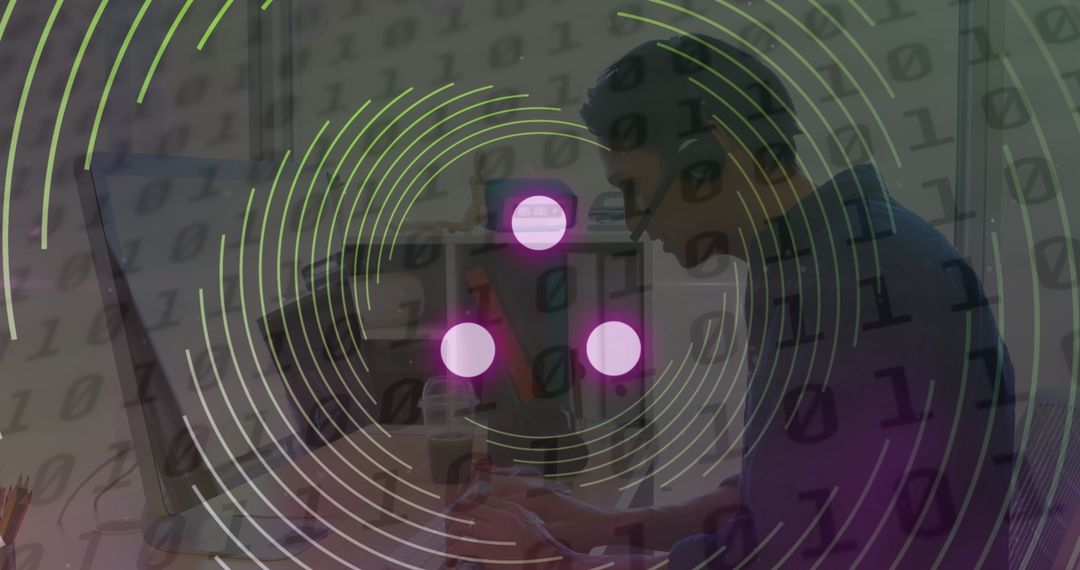 Caucasian Businessman Analyzing Data with Digital Security Overlay