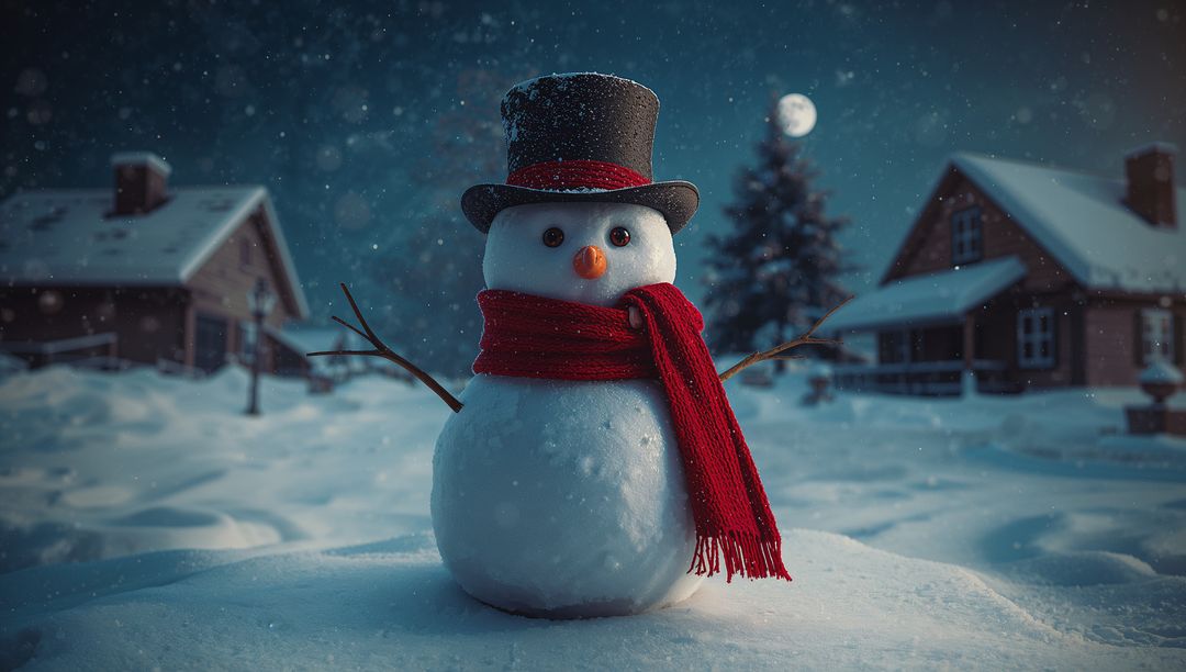 Serene Snowman in Moonlit Winter Wonderland