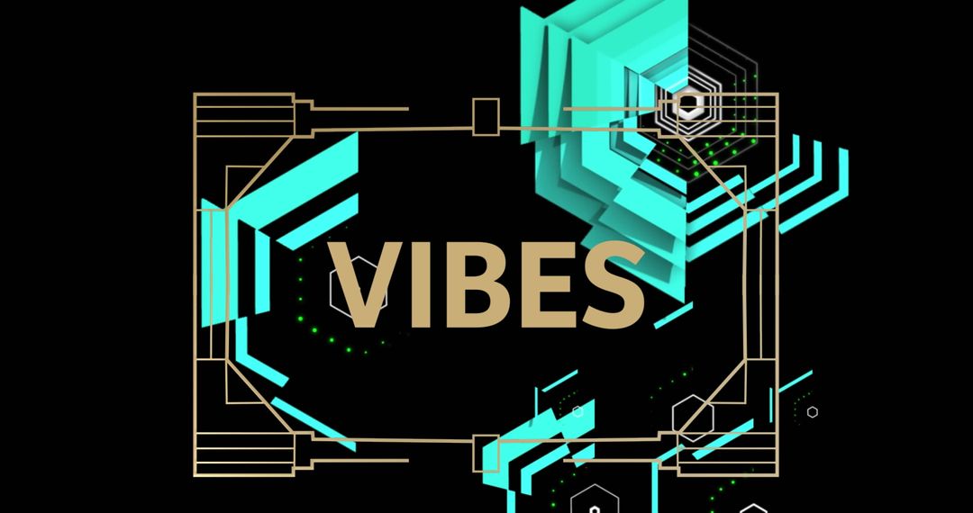Vibe Text with Abstract Hexagonal Patterns and Neon Aesthetics
