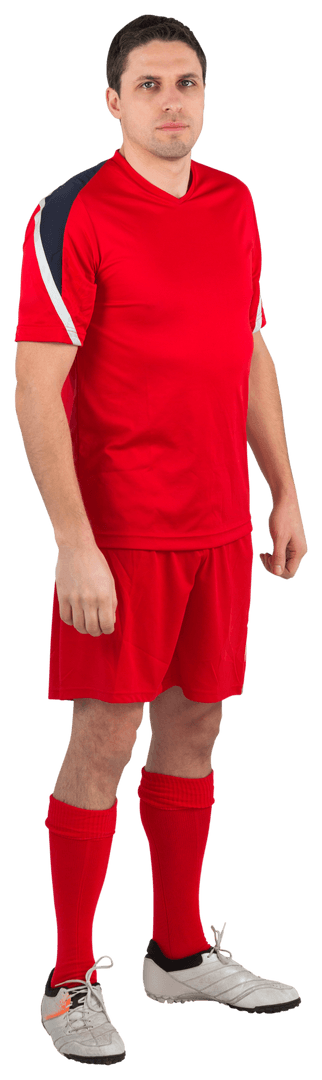 Transparent Football Player in Red Uniform Posing Confidently