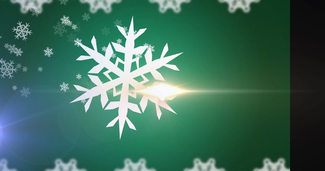 Festive White Snowflake with Sparkling Green Background