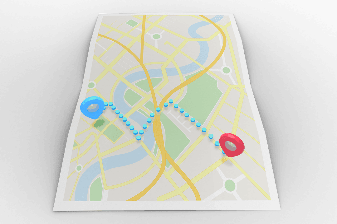 Transparent Map Graphic with Red and Blue Navigation Markers