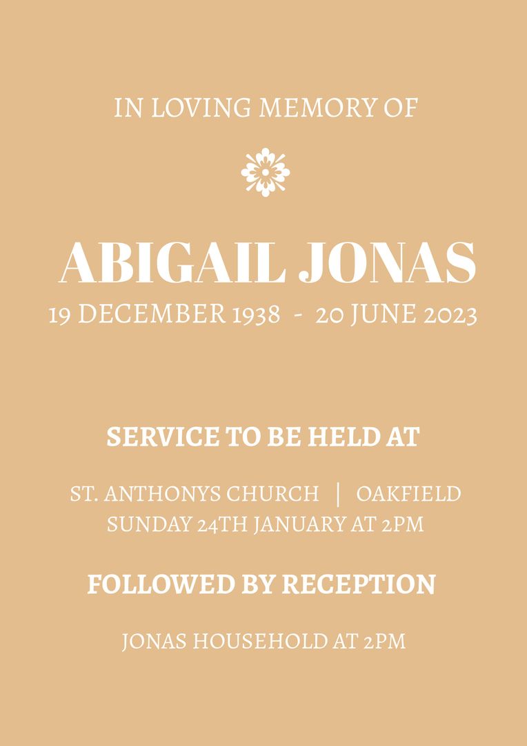 Elegant Funeral Service Invitation with In Loving Memory Text and Dates - Download Free Stock Templates Pikwizard.com